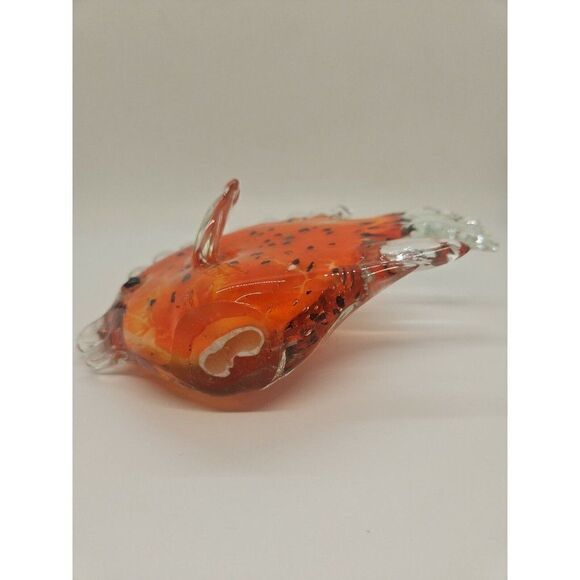 Vintage Art Glass Fish Red Orange Swirl w/ Gold Flecks Hone Decor Accent - Picture 6 of 6
